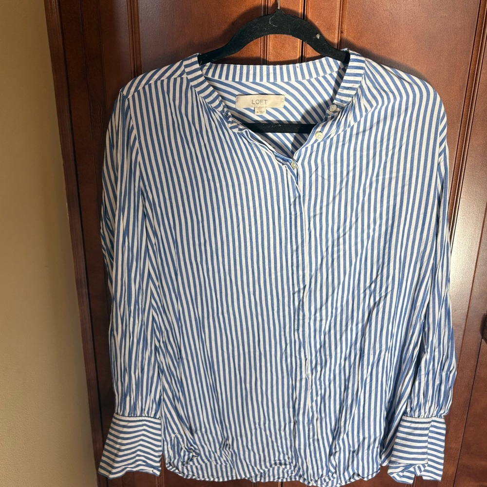 LOFT women’s Blue and White Striped Button-Up Shirt